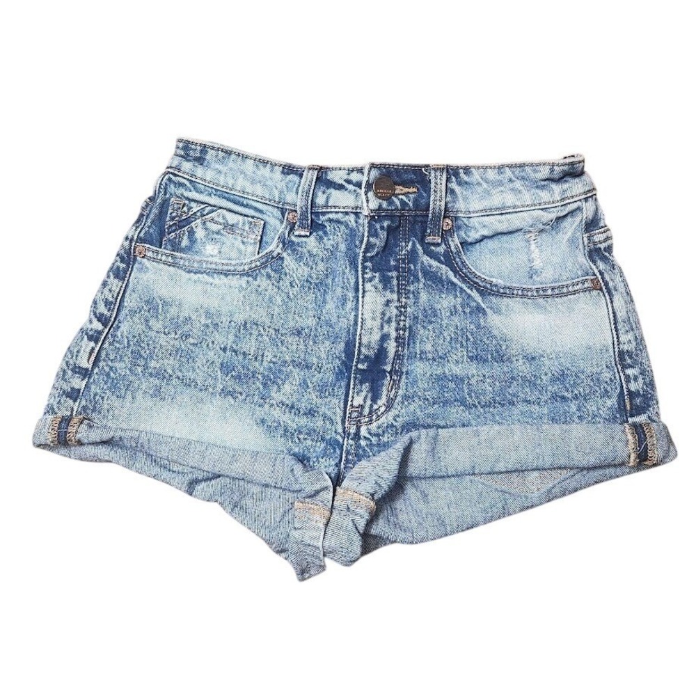 Buckle‎ Black Fit No. 75 Acid Wash High Rise Distressed Denim Shorts Size 25 G36